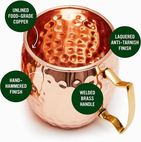will's Moscow Mule Copper Mugs - Set of 4-100% Pure Solid Copper Mugs - 16 oz Premium Gift Set with 4 Cocktail Copper Straws, Shot Glass and Recipe Booklet (Set of 4) in Saudi Arabia