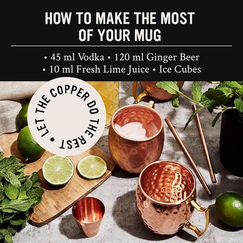 will's Moscow Mule Copper Mugs - Set of 4-100% Pure Solid Copper Mugs - 16 oz Premium Gift Set with 4 Cocktail Copper Straws, Shot Glass and Recipe Booklet (Set of 4) in Saudi Arabia