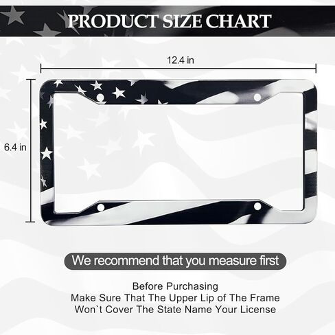 Black American Flag License Plate Frames - 2 Pack Patriotic Aluminum Metal Matte Gloss Stars Stripe US Flag Car Tag Plate Frame Holder Covers with 4 Fluttering Flag Car Valve Caps and Screws in Saudi Arabia