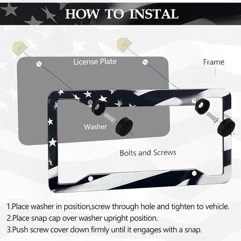 Black American Flag License Plate Frames - 2 Pack Patriotic Aluminum Metal Matte Gloss Stars Stripe US Flag Car Tag Plate Frame Holder Covers with 4 Fluttering Flag Car Valve Caps and Screws in Saudi Arabia