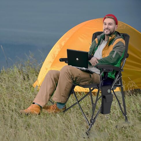 Heated Camping Chair with Storage Bag, Outdoor Heated Chair with Heats Back and Seat, 3 Heat Levels Heated Folding Chair for Outdoor Sports with Cup Holder, Rich Pockets in Saudi Arabia