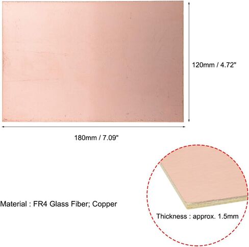 لوحة دوائر PCB من النحاس المغطى بالنحاس من جانب واحد من Uxcell، FR4 100x70 مم 3.94x2.76 بوصة، سمك 1.5 مم لوحة PCB للنماذج الأولية DIY، لوحة الاسم، 10 قطع in Kuwait
