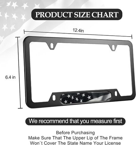 Black American Flag License Plate Frames - 2 Pack Patriotic Aluminum Metal Matte Gloss Stars Stripe US Flag Car Tag Plate Frame Holder Covers with 4 Fluttering Flag Car Valve Caps and Screws in Saudi Arabia