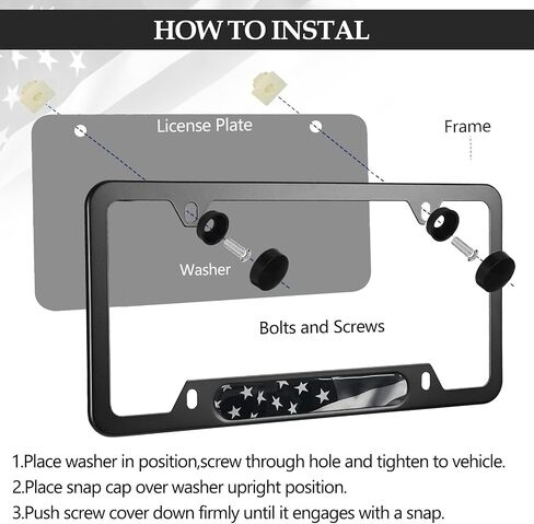 Black American Flag License Plate Frames - 2 Pack Patriotic Aluminum Metal Matte Gloss Stars Stripe US Flag Car Tag Plate Frame Holder Covers with 4 Fluttering Flag Car Valve Caps and Screws in Saudi Arabia