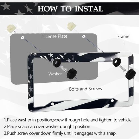 Black American Flag License Plate Frames - 2 Pack Patriotic Aluminum Metal Matte Gloss Stars Stripe US Flag Car Tag Plate Frame Holder Covers with 4 Fluttering Flag Car Valve Caps and Screws in Saudi Arabia