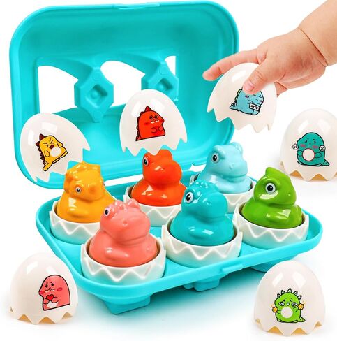 Dinosaur Matching Eggs Toys for Toddlers- Montessori Sensory Fun Educational Learning Fine Motor Puzzle Matching Games Best Easter Basket Stuffers Birthday Gifts for 1-3 Years Old Boys Girls in Saudi Arabia