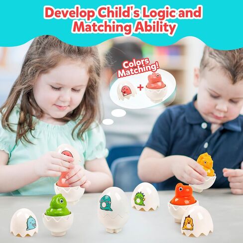 Dinosaur Matching Eggs Toys for Toddlers- Montessori Sensory Fun Educational Learning Fine Motor Puzzle Matching Games Best Easter Basket Stuffers Birthday Gifts for 1-3 Years Old Boys Girls in Saudi Arabia