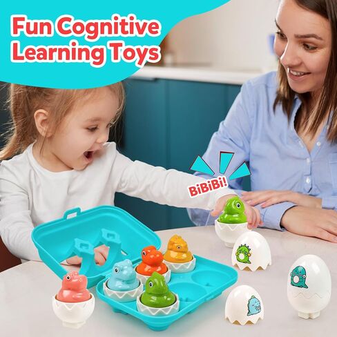 Dinosaur Matching Eggs Toys for Toddlers- Montessori Sensory Fun Educational Learning Fine Motor Puzzle Matching Games Best Easter Basket Stuffers Birthday Gifts for 1-3 Years Old Boys Girls in Saudi Arabia