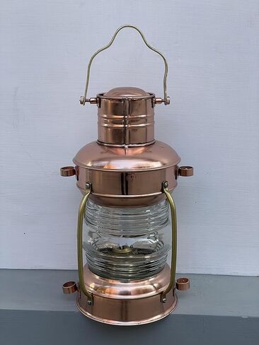 Copper Antique Anchor Oil Lamp Leeds Burton Nautical Maritime 14" Ship Lantern Nautical Copper Oil Lamp Anchor in Saudi Arabia