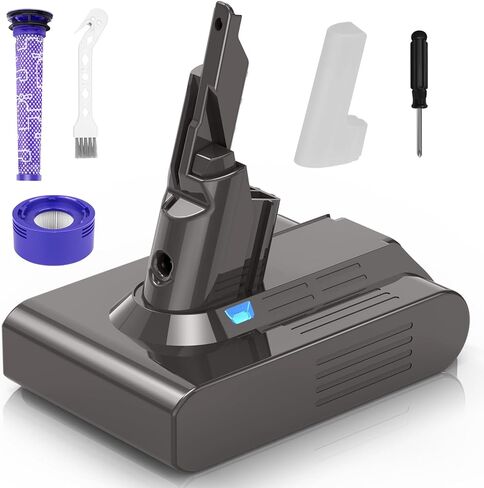 استبدال بطارية V7 لدايسون - بطارية ليثيوم أيون 21.6 فولت 6000 مللي أمبير في الساعة لـ SV11 V7 Motorhead Animal مرتبة إضافية مطلقة للحساسية، المكانس الكهربائية اللاسلكية، تتضمن المرشحات in Kuwait