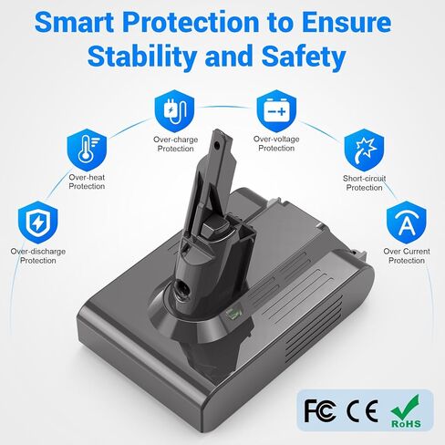 استبدال بطارية V7 لدايسون - بطارية ليثيوم أيون 21.6 فولت 6000 مللي أمبير في الساعة لـ SV11 V7 Motorhead Animal مرتبة إضافية مطلقة للحساسية، المكانس الكهربائية اللاسلكية، تتضمن المرشحات in Kuwait