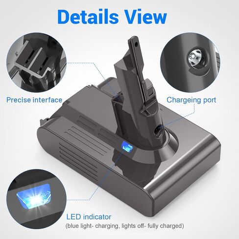 استبدال بطارية V7 لدايسون - بطارية ليثيوم أيون 21.6 فولت 6000 مللي أمبير في الساعة لـ SV11 V7 Motorhead Animal مرتبة إضافية مطلقة للحساسية، المكانس الكهربائية اللاسلكية، تتضمن المرشحات in Kuwait