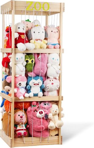 Trycooling Wood Stuffed Animal Zoo Stuffed Animal Storage, Wood | Plushie Storage, Stuffed Animals Zoo Storage Cage with Zoo Pattern Elastic Band for Nursery Play Room Bedroom in Saudi Arabia