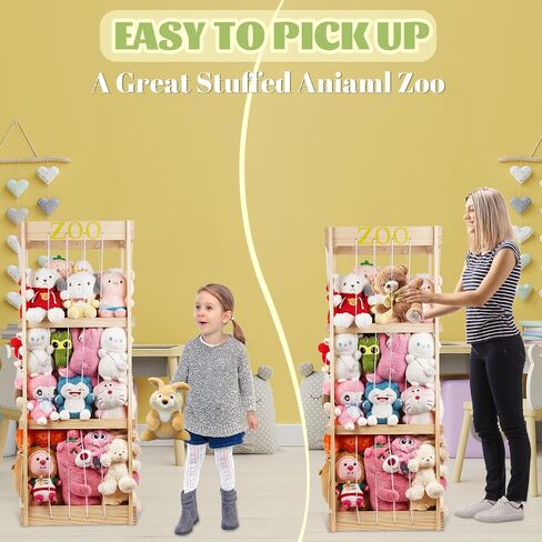 Trycooling Wood Stuffed Animal Zoo Stuffed Animal Storage, Wood | Plushie Storage, Stuffed Animals Zoo Storage Cage with Zoo Pattern Elastic Band for Nursery Play Room Bedroom in Saudi Arabia