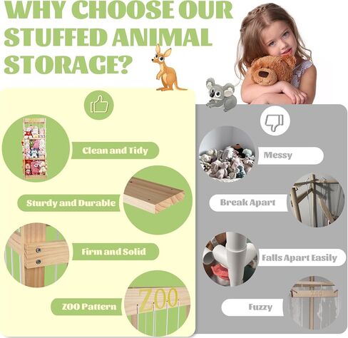 Trycooling Wood Stuffed Animal Zoo Stuffed Animal Storage, Wood | Plushie Storage, Stuffed Animals Zoo Storage Cage with Zoo Pattern Elastic Band for Nursery Play Room Bedroom in Saudi Arabia