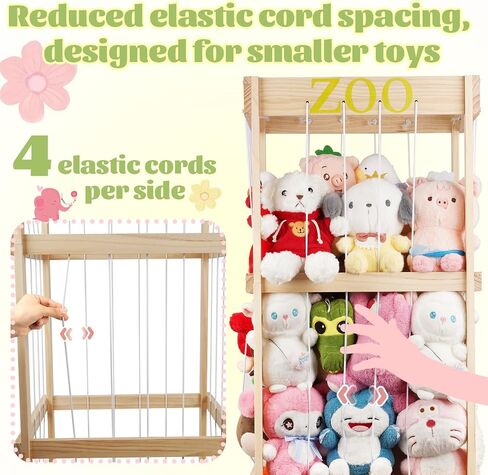 Trycooling Wood Stuffed Animal Zoo Stuffed Animal Storage, Wood | Plushie Storage, Stuffed Animals Zoo Storage Cage with Zoo Pattern Elastic Band for Nursery Play Room Bedroom in Saudi Arabia