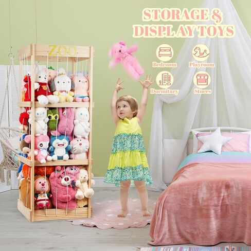 Trycooling Wood Stuffed Animal Zoo Stuffed Animal Storage, Wood | Plushie Storage, Stuffed Animals Zoo Storage Cage with Zoo Pattern Elastic Band for Nursery Play Room Bedroom in Saudi Arabia