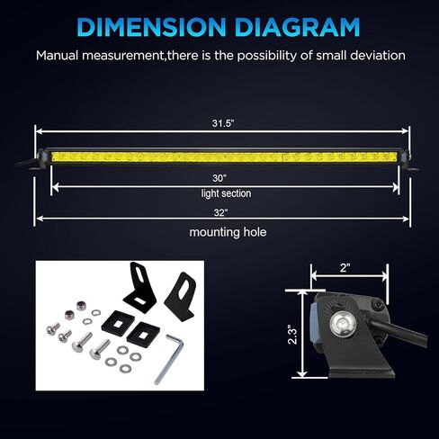 BIGLION.X 31 بوصة شريط ضوء كهرماني 300 وات 33000 لومن صف واحد أصفر LED ضوء بار بقعة فيضان كومبو على الطرق الوعرة ضوء بار للقيادة الليلية الضبابية لشاحنة صغيرة ممتص الصدمات ATV UTV SUV in Kuwait