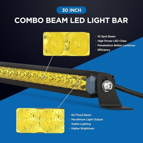 BIGLION.X 31 بوصة شريط ضوء كهرماني 300 وات 33000 لومن صف واحد أصفر LED ضوء بار بقعة فيضان كومبو على الطرق الوعرة ضوء بار للقيادة الليلية الضبابية لشاحنة صغيرة ممتص الصدمات ATV UTV SUV in Kuwait