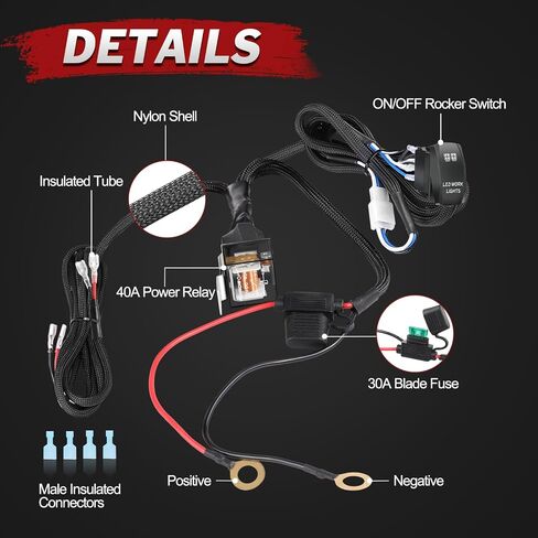 Wiring Harness 1 Lead, Lumimotor LED Light Bar Wiring Harness Kit for Fog Lights Off Road Light Driving Light 12V 40A Relay Fuse Rocker Switch Nylon Wire Kit for Truck SUV UTV ATV Motorcycle Boat in Saudi Arabia