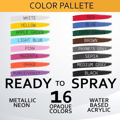 NO-NAME Brand. Cordless Airbrush Kit with Portable Compressor & 5 Water-Based Acrylic Paints Made in USA: Portable Dual Action Airbrush, Ideal for Painting, Makeup, Model, and Nail Art (16-Color) in Saudi Arabia