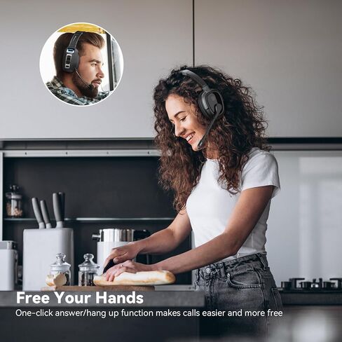 سماعة رأس بلوتوث، سماعات رأس بلوتوث مع كتم صوت ميكروفون، وقت عمل 65 ساعة وبلوتوث 5.3 سماعة رأس لاسلكية متعددة النقاط مع ميكروفون للعمل/مركز الاتصال/الهاتف الخلوي/الكمبيوتر/الفرق/التكبير/التصغير in Kuwait