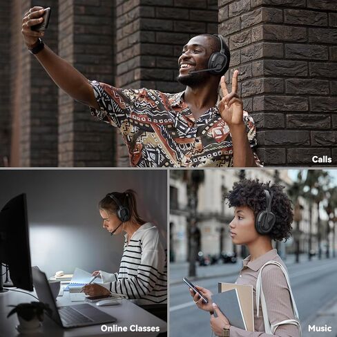 سماعة رأس بلوتوث، سماعات رأس بلوتوث مع كتم صوت ميكروفون، وقت عمل 65 ساعة وبلوتوث 5.3 سماعة رأس لاسلكية متعددة النقاط مع ميكروفون للعمل/مركز الاتصال/الهاتف الخلوي/الكمبيوتر/الفرق/التكبير/التصغير in Kuwait