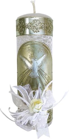 Catholic Baptism Candle Set in a Wooden Box with Towel, Candle, Rosary and Shell for Baby Boys and Girls. Handmade in Mexico Gift for Godparents. Holy Spirit Baptism Kit Kit de Bautizo. in Saudi Arabia