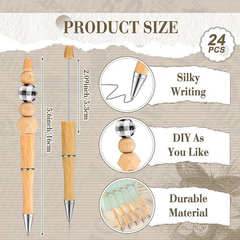 24 Pcs Sports Beadable Pens Bulk DIY Bamboo Pattern Beadable Pens Making Kit Plastic Beadable Ballpoint with Black Ink Refills for Kids Student School Office Gifts in Saudi Arabia