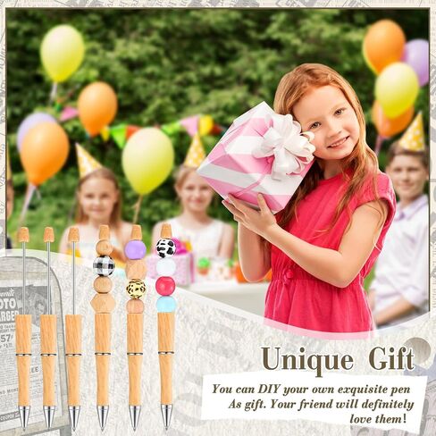 24 Pcs Sports Beadable Pens Bulk DIY Bamboo Pattern Beadable Pens Making Kit Plastic Beadable Ballpoint with Black Ink Refills for Kids Student School Office Gifts in Saudi Arabia