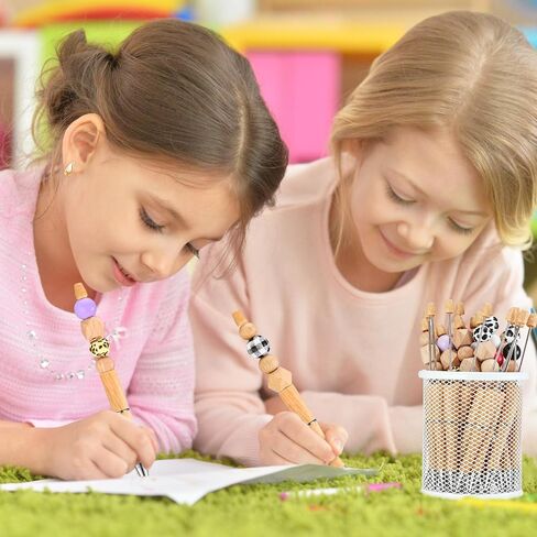 24 Pcs Sports Beadable Pens Bulk DIY Bamboo Pattern Beadable Pens Making Kit Plastic Beadable Ballpoint with Black Ink Refills for Kids Student School Office Gifts in Saudi Arabia
