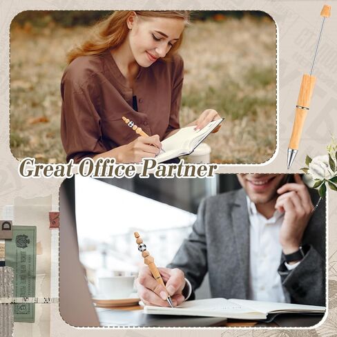 24 Pcs Sports Beadable Pens Bulk DIY Bamboo Pattern Beadable Pens Making Kit Plastic Beadable Ballpoint with Black Ink Refills for Kids Student School Office Gifts in Saudi Arabia