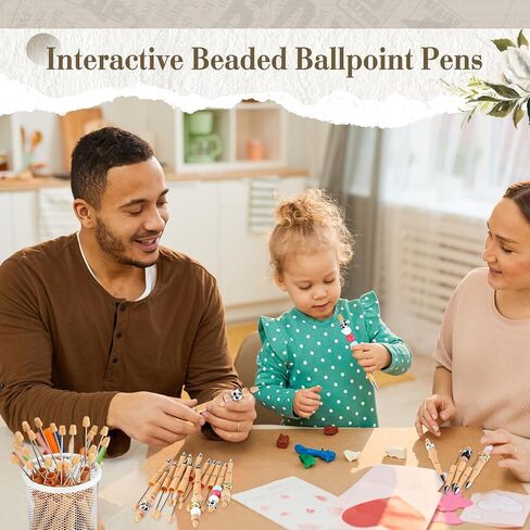 24 Pcs Sports Beadable Pens Bulk DIY Bamboo Pattern Beadable Pens Making Kit Plastic Beadable Ballpoint with Black Ink Refills for Kids Student School Office Gifts in Saudi Arabia
