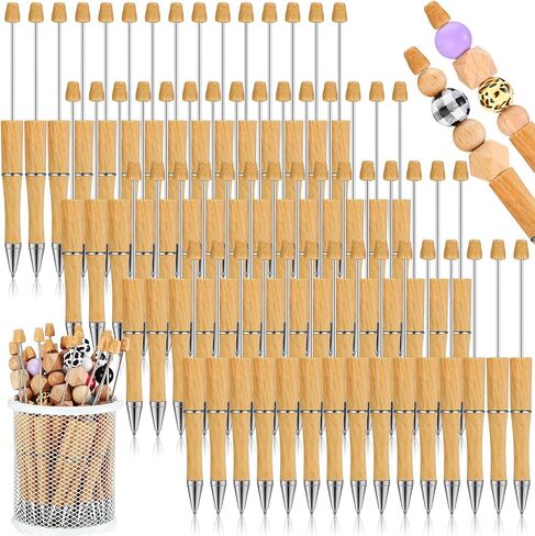 24 Pcs Sports Beadable Pens Bulk DIY Bamboo Pattern Beadable Pens Making Kit Plastic Beadable Ballpoint with Black Ink Refills for Kids Student School Office Gifts in Saudi Arabia
