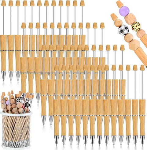 24 Pcs Sports Beadable Pens Bulk DIY Bamboo Pattern Beadable Pens Making Kit Plastic Beadable Ballpoint with Black Ink Refills for Kids Student School Office Gifts in Saudi Arabia