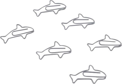 100 مشبك ورق على شكل سمكة قرش رائعة لهواة جمع المشابك الورقية أو هدية المكتب - تأتي في علبة مستديرة مع غطاء وصندوق هدايا (رمادي) in Saudi Arabia