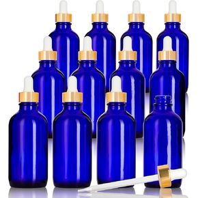 4 oz Glass Bottles with Gold Glass Dropper - 12 PACK l Choose Any Color Bottle l Clear, Cobalt Blue, Amber Brown (Amber) in Saudi Arabia