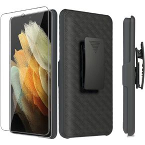Ailiber Case for Samsung Galaxy S22 Ultra 5G, Galaxy S22 Ultra 5G Holster with Screen Protector, Swivel Belt Clip, Kickstand Holder, Slim Shockproof Shell Slide Phone Case for Galaxy S22 Ultra-Black