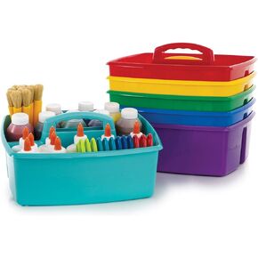 Storex 2-Compartment Large Craft Caddy – Multipurpose Classroom Organizer with Handle, Assorted Colors, 6-Pack (00948A06C)