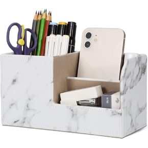 GORESE Office Desk Organizer with Drawer, Leather Desk Organizers and Accessories with Pen Holder Cute Remote Control Holder, Desk Supplies Organizer and Storage for Office Desktop Organization Black
