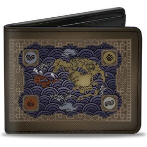 Buckle-Down Nickelodeon Wallet, Bifold, Avatar Elements Map with Icons and Title Logo Browns, Vegan Leather
