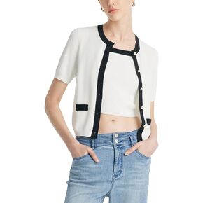 2024 Womens Summer 2 Piece Sets Short Sleeve Knitted Cardigan Sweaters And Camisole Cropped Lightweight Contrast Tops