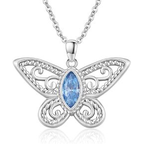 Butterfly Necklaces for Women Girls 925 Sterling Silver Blue Zircon Necklaces Butterfly Pendant Jewelry Birthday Graduation Gifts for Butterfly Lovers Friend Her