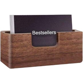 Wood Business Card Holder, Desktop Name Card Holder Display Business Card Stand for Office Study Tabletop, The Maximum Capacity of 50 Cards (Black & Walnut)
