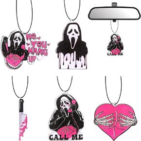 5 Pcs Pink Ghost Car Hanging Ornaments, Horror Ghost Face Gifts Car Decor for Car Interior Mirror, Spooky Gifts for Women Men