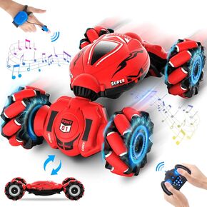 RC Car Toys for Boys Girls 6-12, Birthday Xmas Gifts for 6 7 8 9 10 11 12 Years Old, Gesture Sensing RC Stunt Car with Lights Music 2.4GHz 4WD Hand Remote Control 360° Rotate All-Round Drift