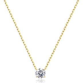 14K Gold Moissanite Necklace for Women, 0.5-2 Carats D Color VVS1 Brilliant Cut Moissanite Solitaire Simulated Diamond Pendant with Durable Gold 18" Chain Women Girls Jewelry Mothers Day Gifts