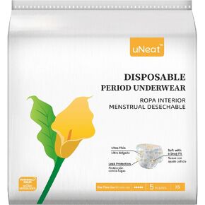uNeat Disposable Period Underwear for Women, Unscented, Overnight, Ultra-Thin and Leakproof for Period, Postpartum, and Incontinence (Size XS, 5 Count)