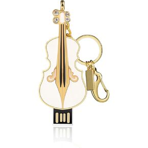 USB Flash Drives 128gb Cute Violin Shape Thumb Drive Cool Memory Stick with Keychain Creative Jump Drive Metal Pen Drive Novelty Gift for Friend Family Classmates (128, GB)