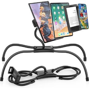 AboveTEK iPad Holder for Bed, Adjustable Tablet Bed Stand Mount, 360° Hands-Free Kindle Holder for Reading in Bed, Compatible w/ 4.7"-15.6" Tablets/iPads/Kindles/Phones/Samsung - Durable & Flexible